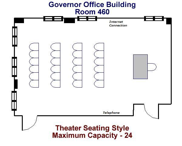 Governor's Office Building Room 460 Theater Seating Diagram Maximum Capacity - 24