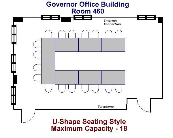 Governor's Office Building Room 460 U-Shape Seating Diagram Maximum Capacity - 18