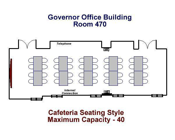 Governor's Office Building Room 470 Cafeteria Seating Diagram Maximum Capacity - 40