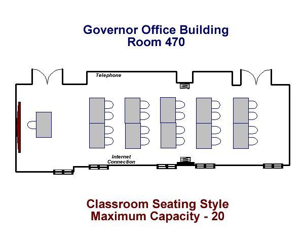 Governor's Office Building Room 470 Classroom Seating Diagram Maximum Capacity - 20