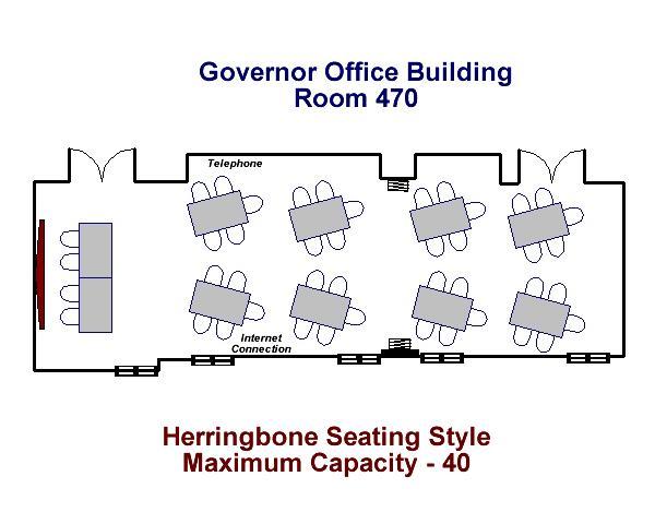 Governor's Office Building Room 470 Herringbone Seating Diagram Maximum Capacity - 40