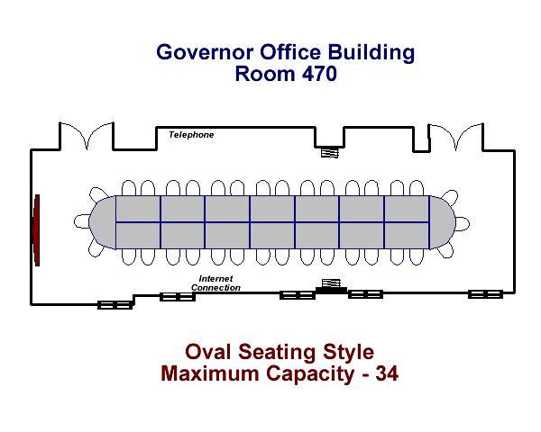 Governor's Office Building Room 470 Oval Seating Diagram Maximum Capacity - 34
