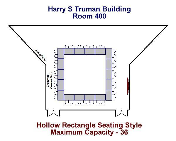 Harry S. Truman Building Room 400 Hollow Rectangle Configuration Maximum Capacity - 36