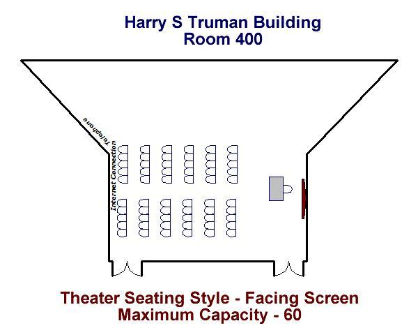 Harry S. Truman Building Room 400 Theater Facing Screen Configuration Maximum Capacity - 60