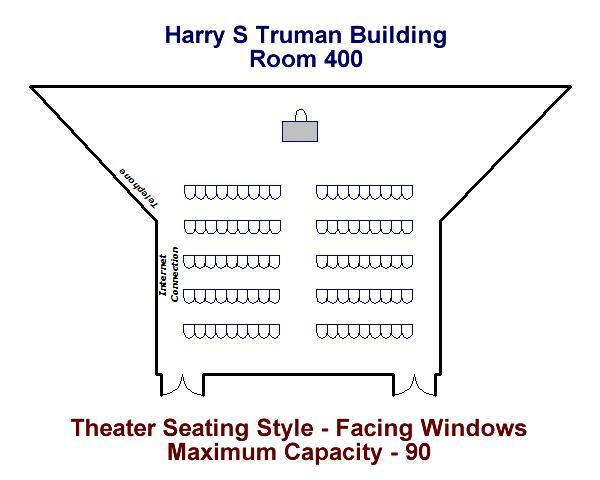 Harry S. Truman Building Room 400 Theater Facing Windows Configuration Maximum Capacity - 90