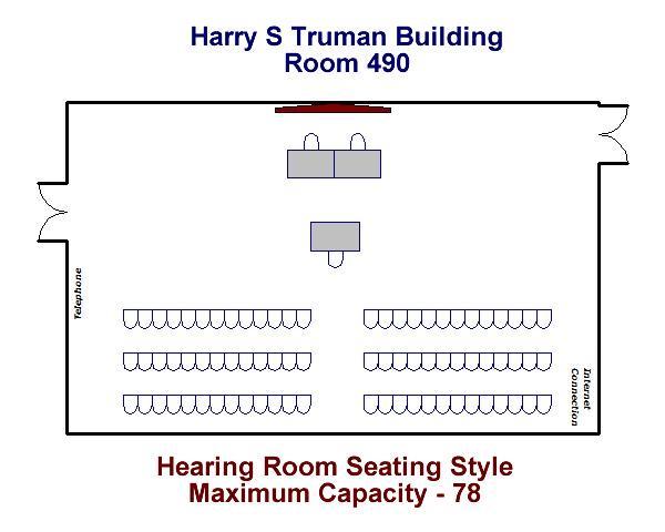Harry S. Truman Building Room 490 Hearing Room Style Maximum Capacity - 78