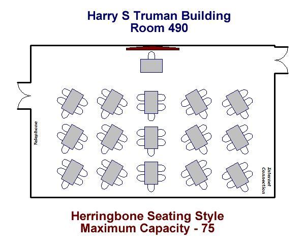 Harry S. Truman Building Room 490 Herringbone Configuration Maximum Capacity - 75