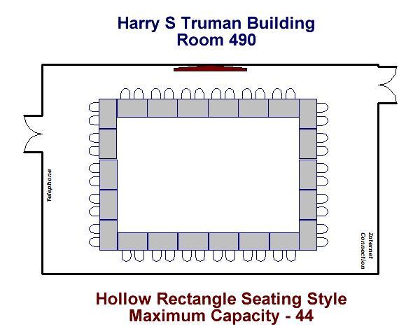Harry S. Truman Building Room 490 Hollow Rectangle Configuration Maximum Capacity - 44