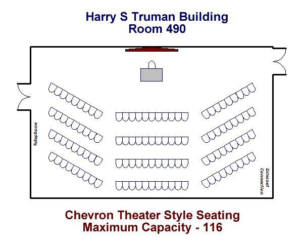 Harry S. Truman Building Room 490 Theater Chevron Configuration Maximum Capacity - 116