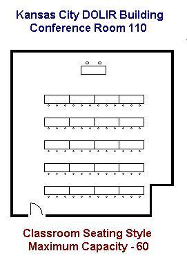 Kansas City DOLIR Building Room 110 Classroom Seating Diagram Maximum Capacity - 60