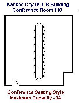 Kansas City DOLIR Building Room 110 Conference Seating Diagram Maximum Capacity - 34