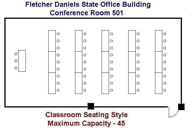 Fletcher Daniels State Office Building Room 501 Classroom Seating Diagram Maximum Capacity - 45