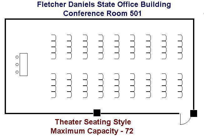Fletcher Daniels State Office Building Room 501 Theater Seating  Maximum Capacity - 72Diagram