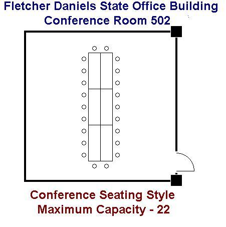 Fletcher Daniels State Office Building Room 502 Conference Seating Diagram Maximum Capacity - 22